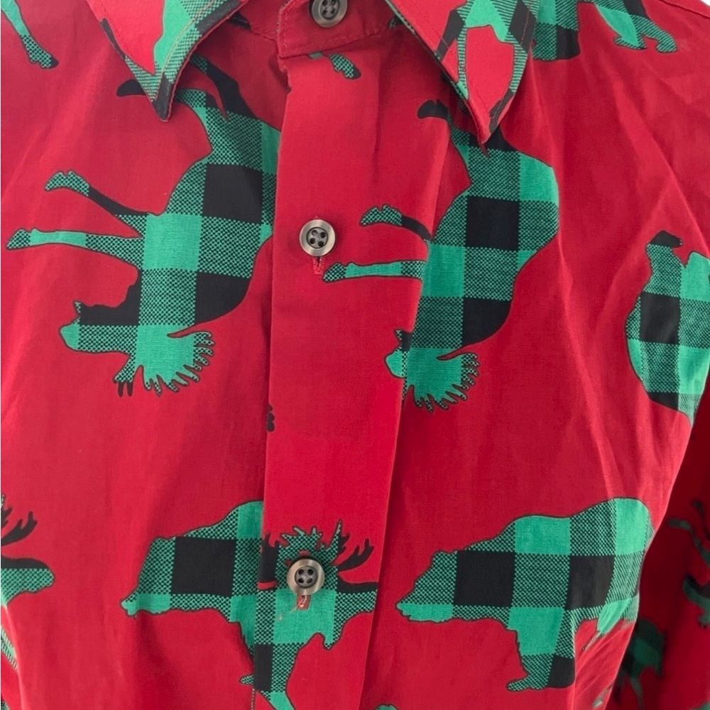 Men’s holiday Christmas button down buffalo plaid shirt by North Pole - size XL - Picture 3 of 11